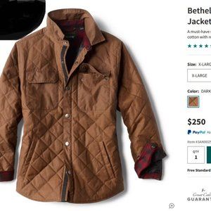 Orvis Men's XL Bethel Diamond-Quilted Waxed Cotton Shirt Jacket